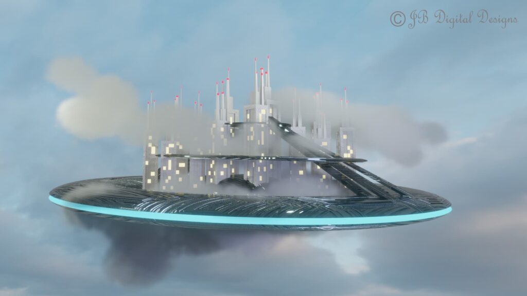 Futuristic city in the sky