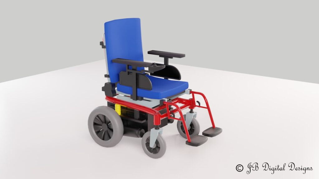 Blue and red electric wheelchair