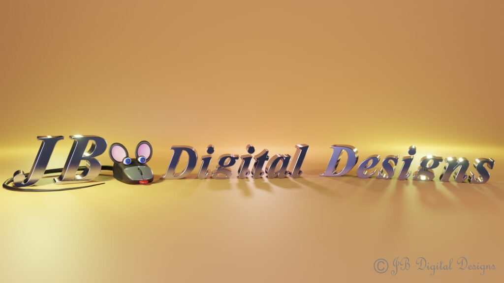 JB Digital logo screen, text in silver on a yelow gradient background