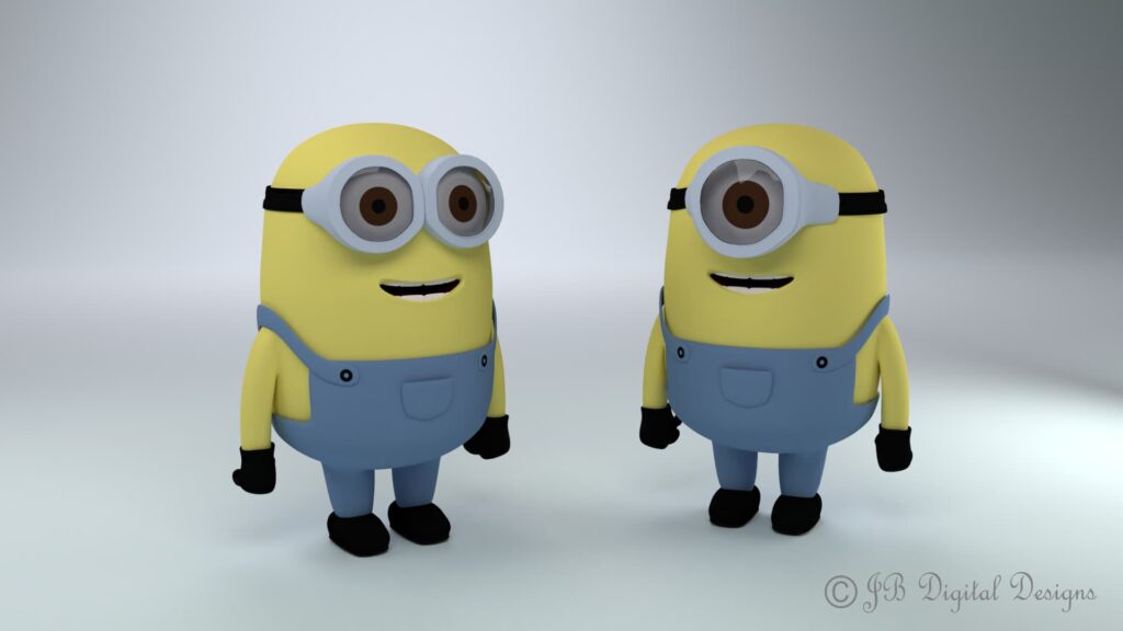 Two minions standing next to each other