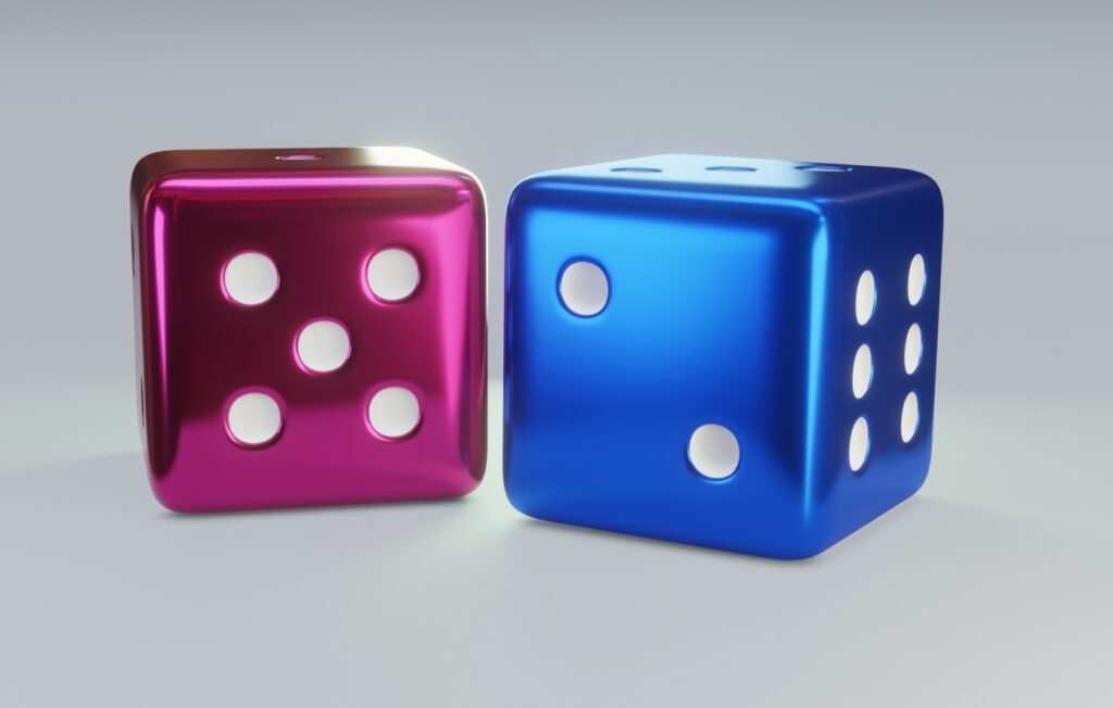 Pink and blue matalic dice